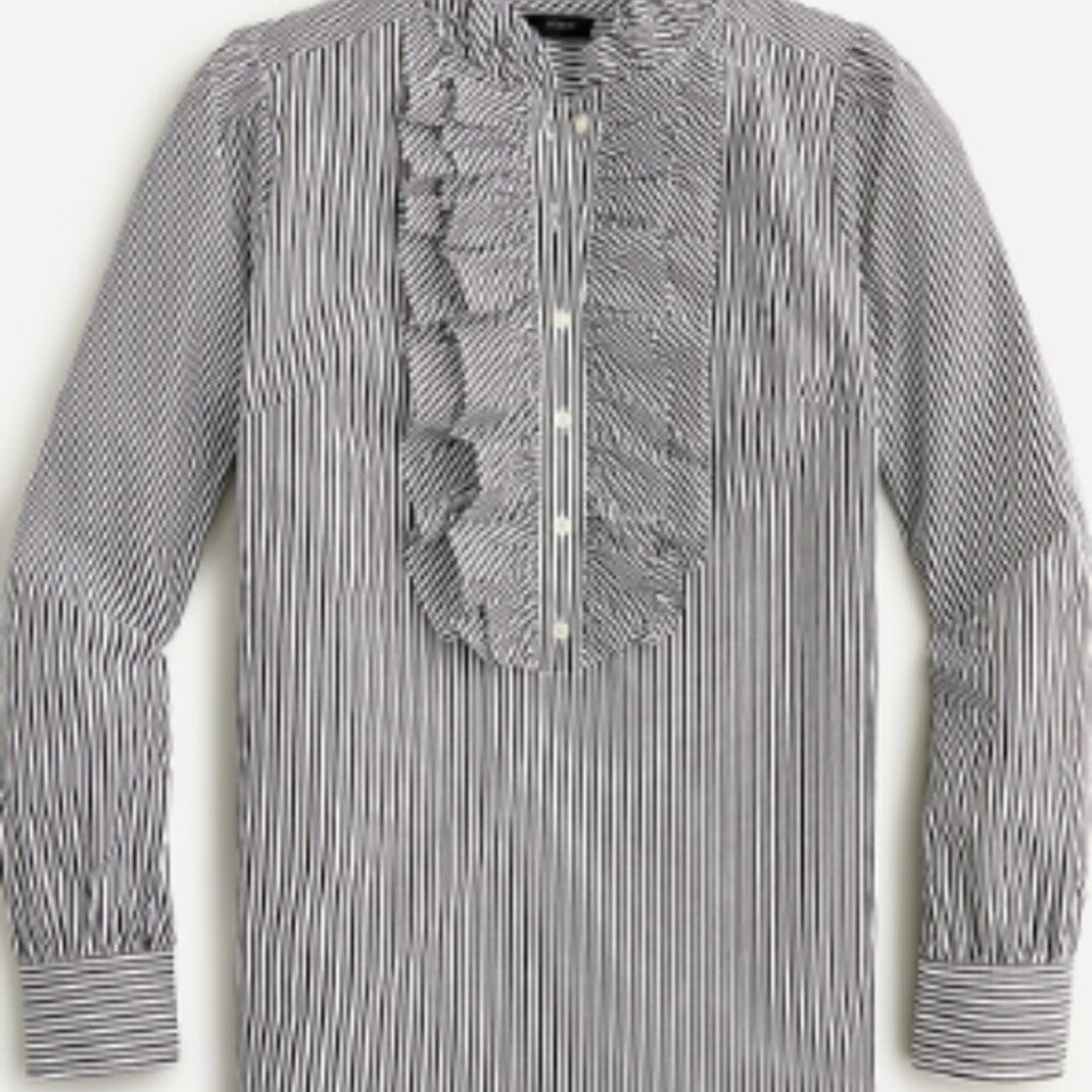 Thomas Mason® for J.Crew Ruffle-Front Top  White & Blue – Size 14 –MF0058